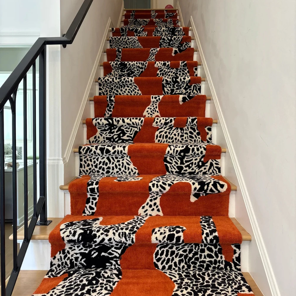 custom stair runner in leopard print